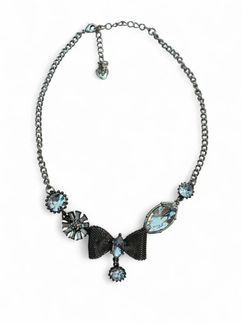 Betsy Johnson Silver Chunky Bow Choker Necklace